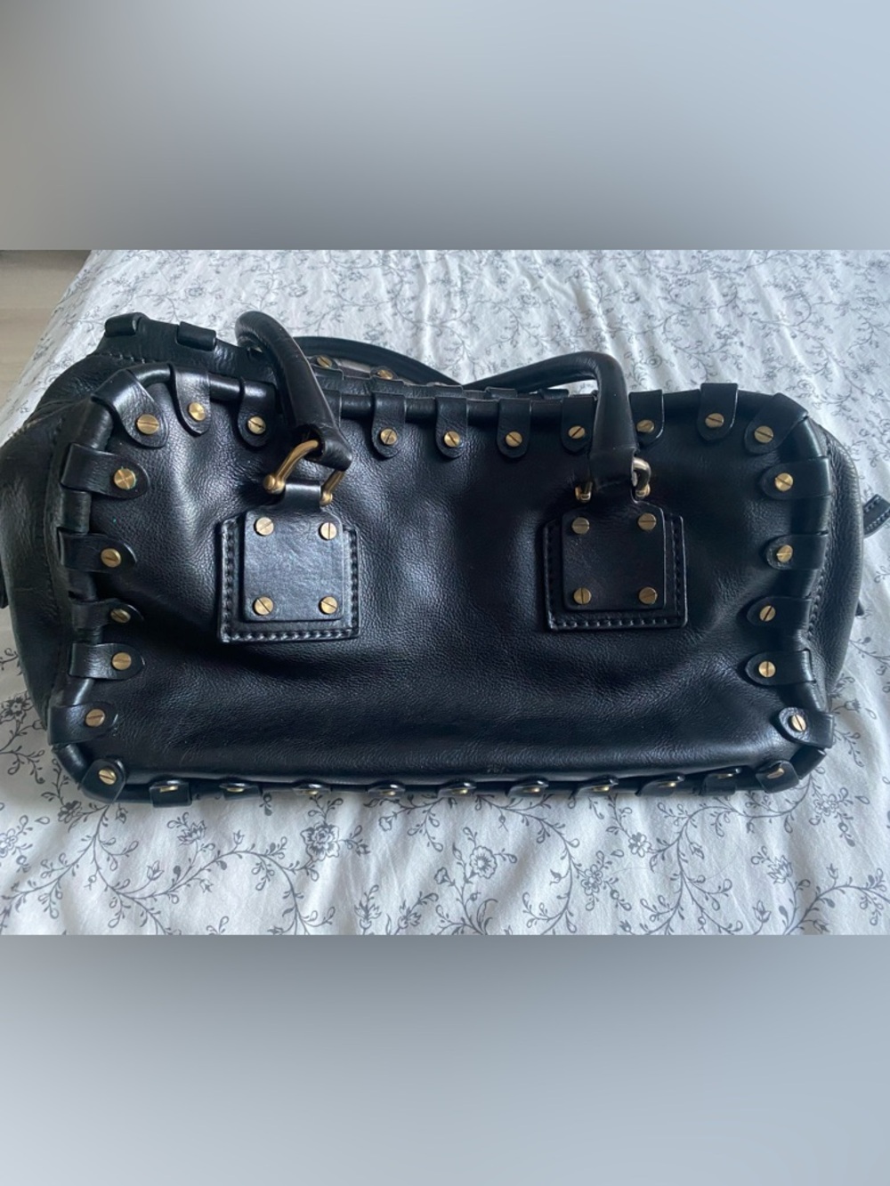 Valentino Garavani Black Leather Stud-Trim Satchel